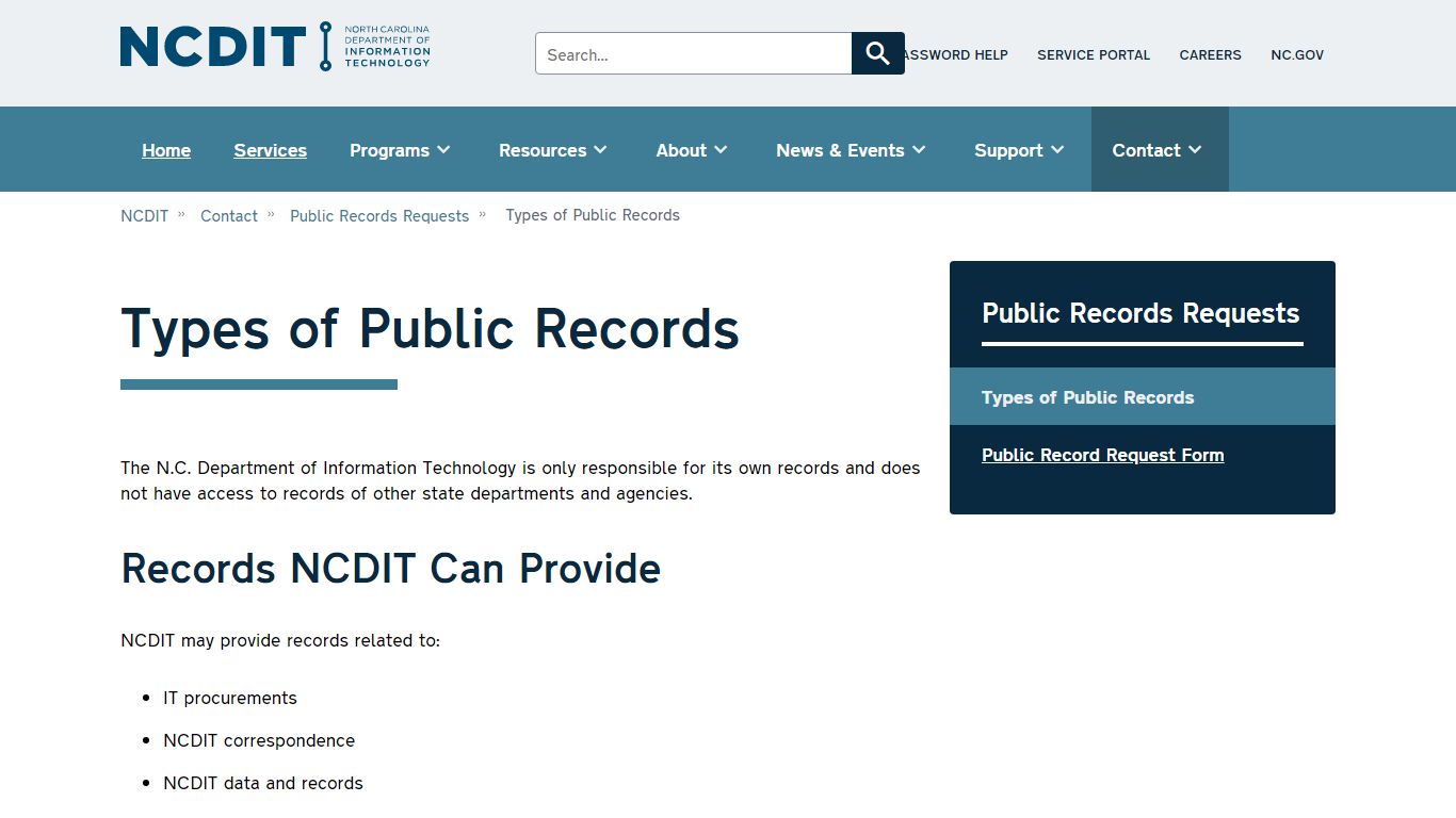 Types of Public Records - NC